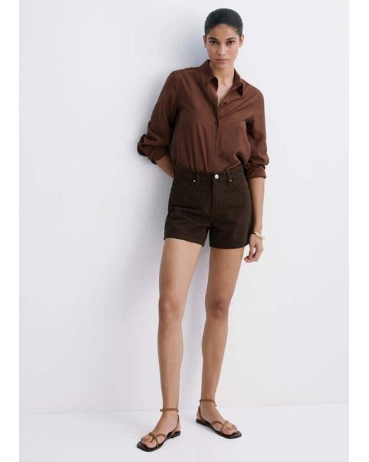 Mango Brown Straight-Fit Denim Shorts