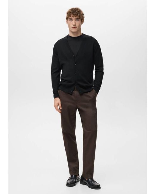 Mango Black 100% Merino Wool Cardigan for men