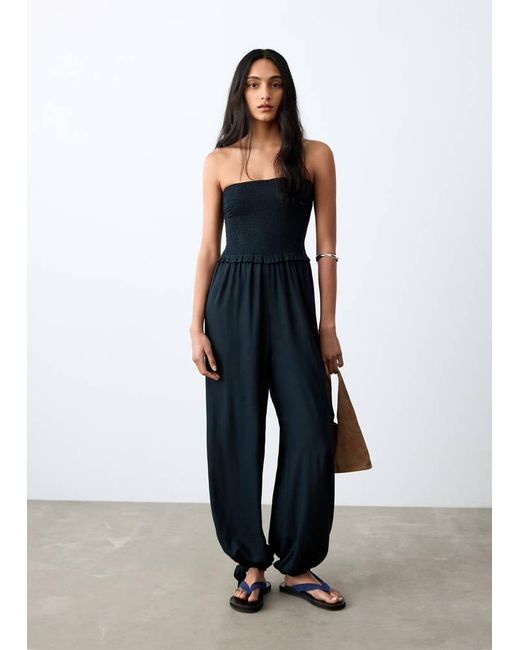 MANGO TEEN Blue Bardot Balloon Bandeau Jumpsuit