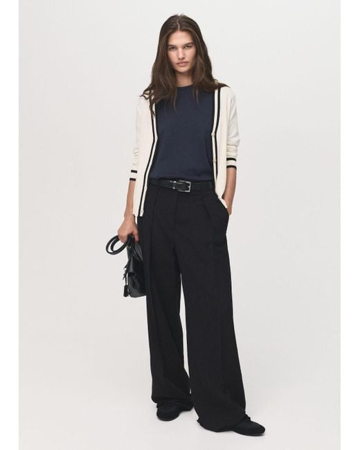 Mango Blue Cardigan With Contrasting Stripes