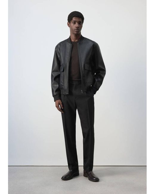 Mango Black Faux-Leather Bomber Jacket for men