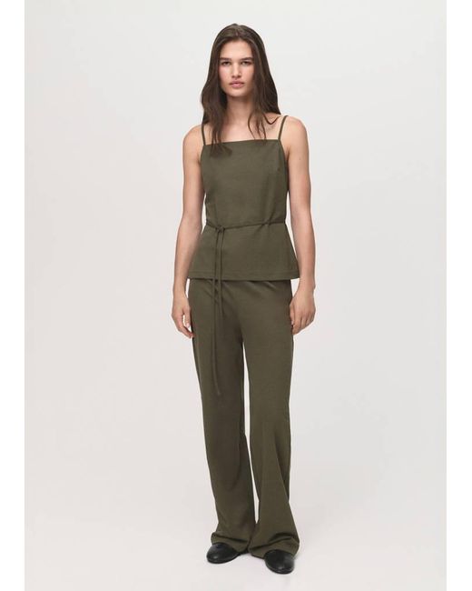 Mango Green Straight-Fit Trousers With Elastic Waist