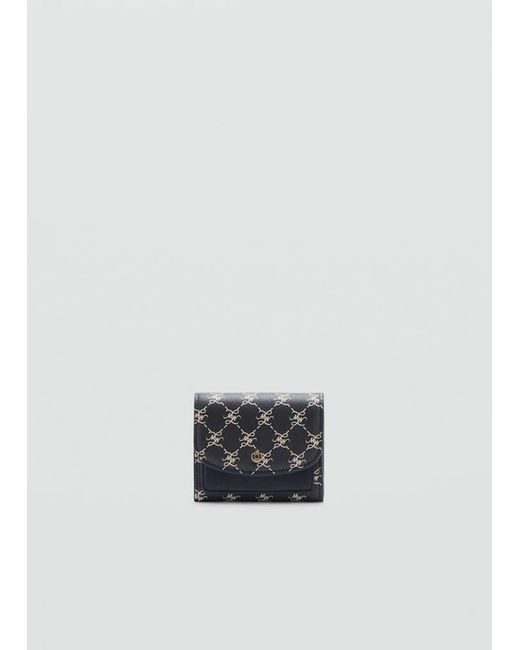Mango Blue Medium Wallet With Logo Print Flap
