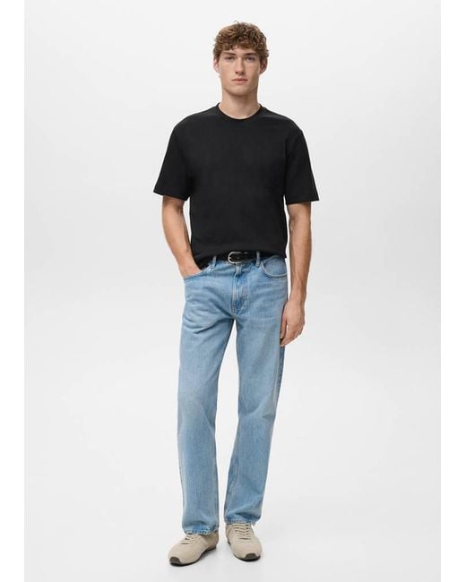 Mango Blue Medium Weight Regular Fit T-Shirt for men
