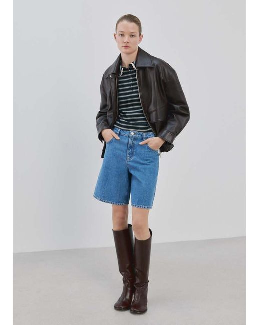 Mango Blue Scalloped Striped Polo