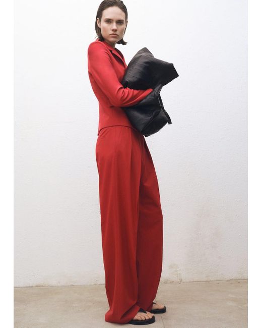 Mango Red Wideleg Wool-Blend Suit Trousers