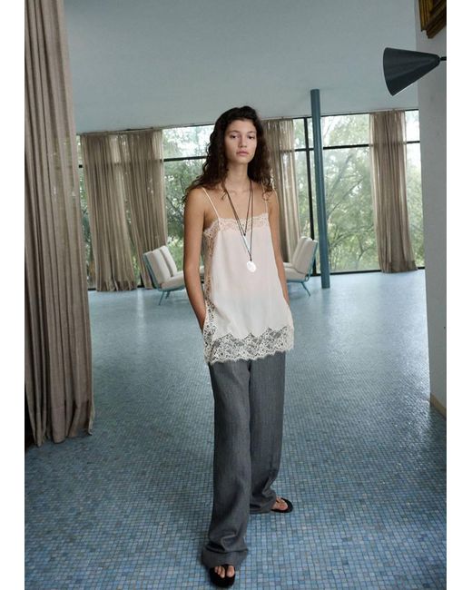 Mango Gray Straight-Fit Linen-Blend Suit Trousers