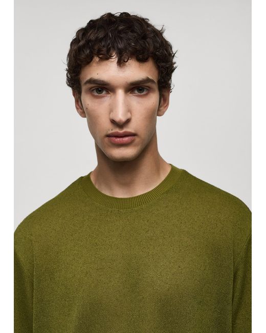 Mango Green Regular Fit Knit T-shirt for men