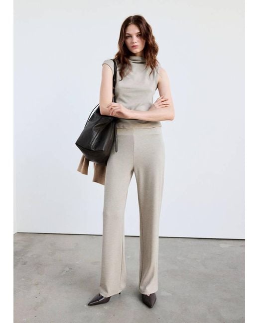 Mango White High-Neck Ruched T-Shirt