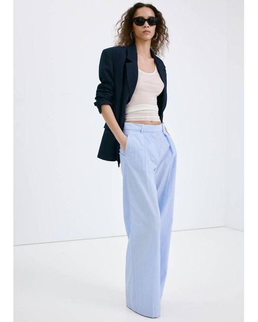 Mango Blue Pinstripe Lyocell Trousers