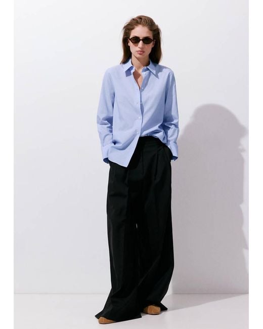 Mango Blue Cotton And Lyocell Blend Straight Shirt