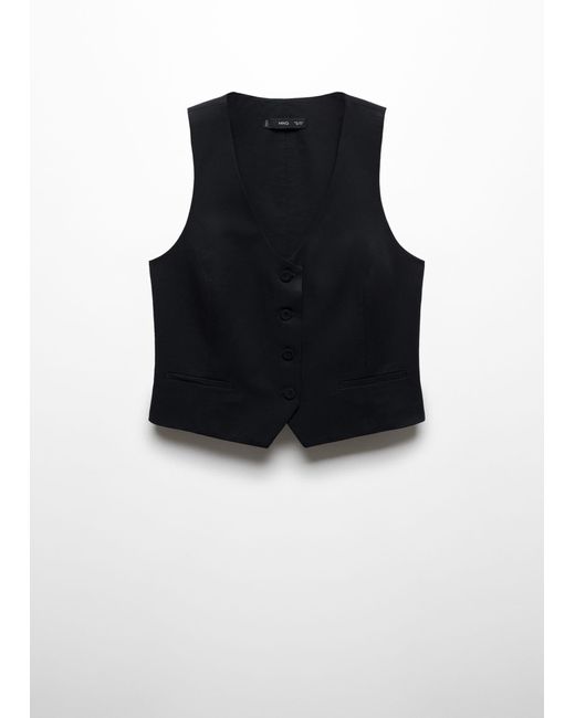 Mango Black Linen Button Vest