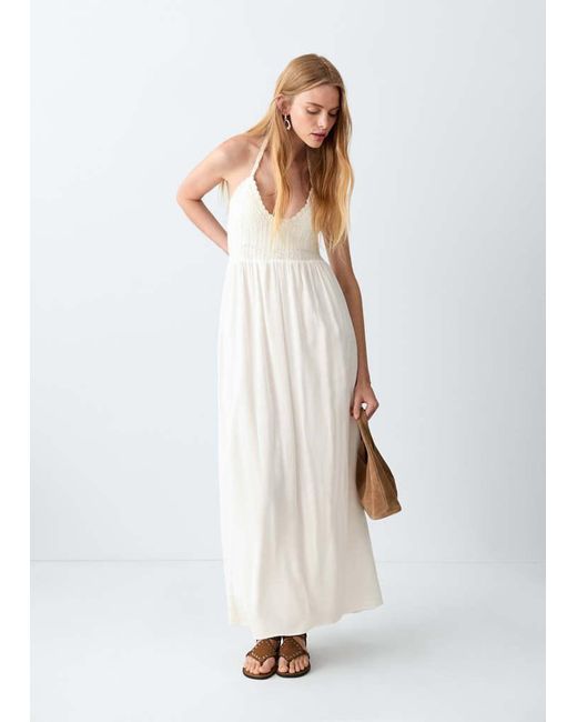 MANGO TEEN White Long Dress With Crochet Detail