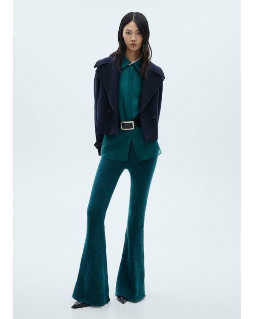 Mango Blue Satin Shirt With Hidden Buttons