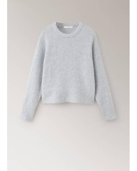 Mango Gray Round-Neck Bouclé Sweater