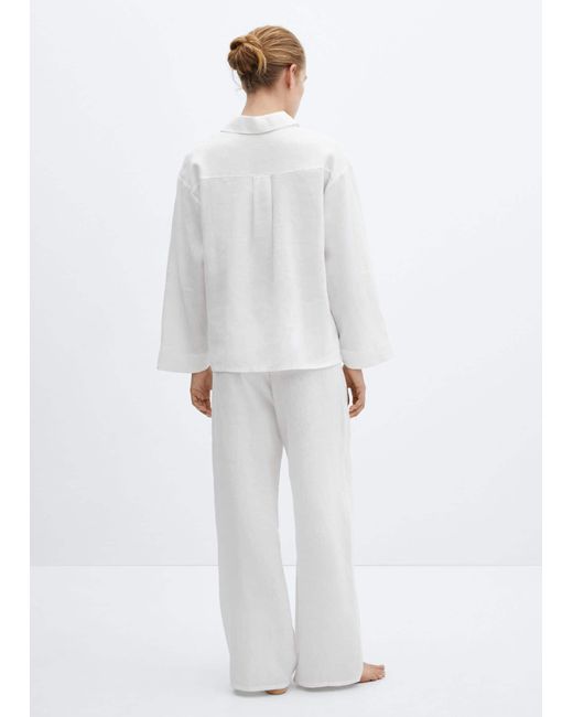 Mango White 100% Linen Pyjama Trousers