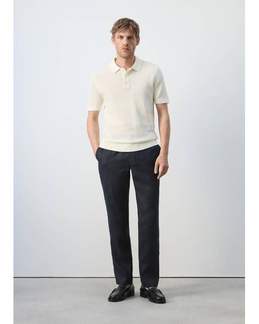 Mango White Slim-Fit 100% Linen Trousers for men