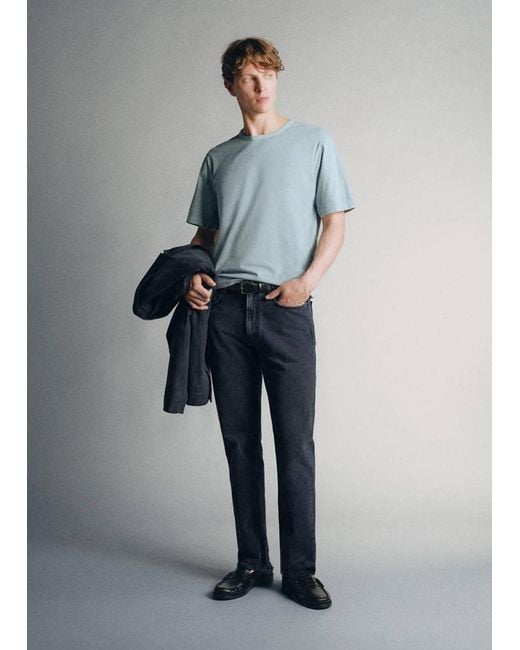 Mango Gray 100% Cotton T-Shirt Regular Fit for men
