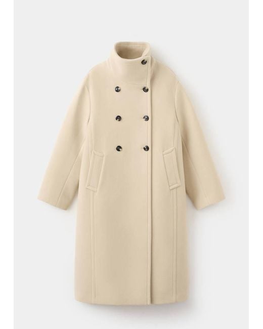 Mango Gray Wool-Blend Funnel-Neck Coat