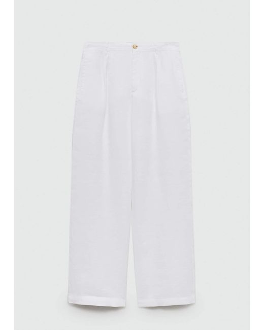 Mango White 100% Linen Trousers With Darts
