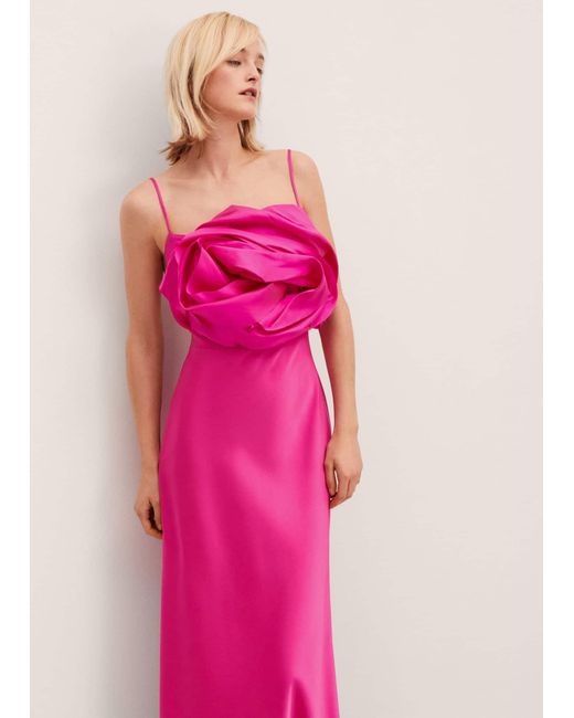 Mango Pink Satin Maxi-flower Dress