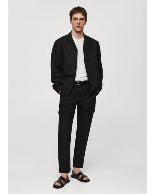 Mango Black Slim-fit Linen-blend Overshirt for men