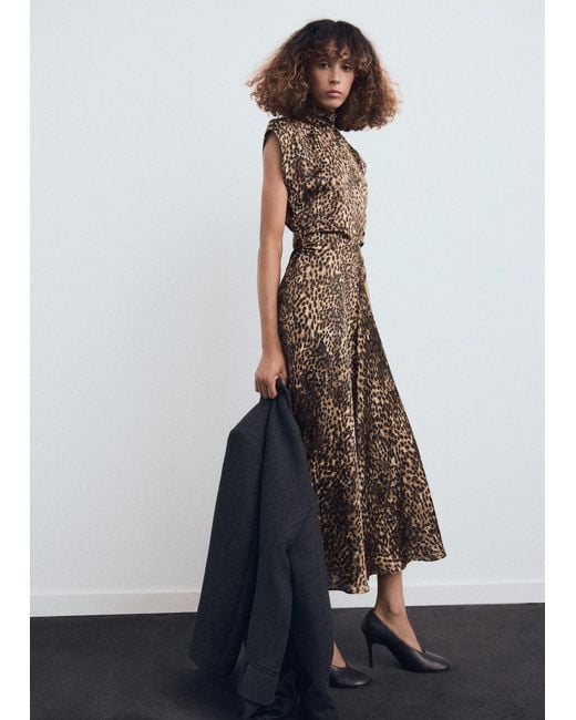 Mango White Leopard-Print Satin Dress