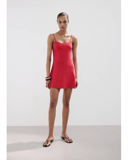 Mango Red A-Line Crinkle Effect Dress
