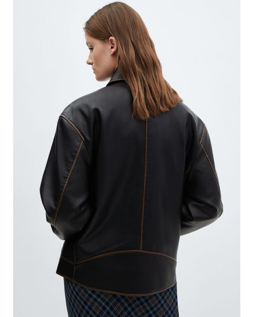 Mango Black Worn Leather Effect Jacket