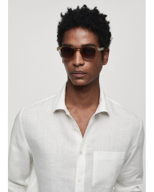 Mango White Classic Fit 100% Linen Shirt for men