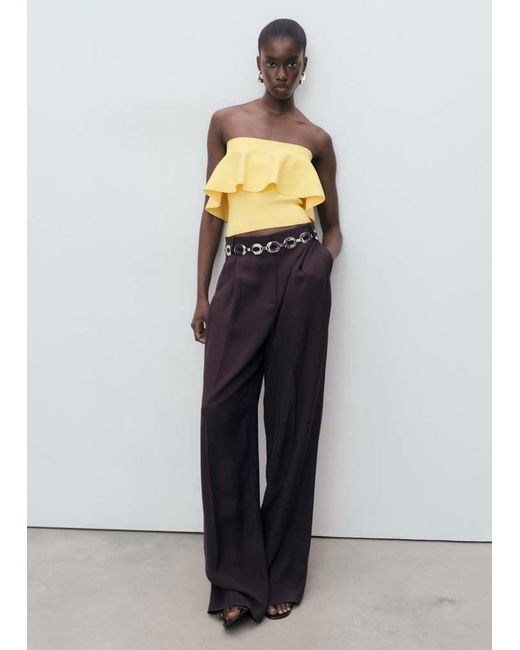 Mango Gray Maxi-Ruffle Strapless Top