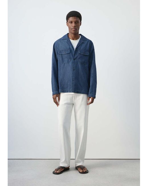 Mango Blue Denim Overshirt Pockets for men