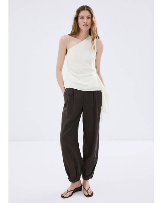 Mango White Asymmetrical Lyocell Top