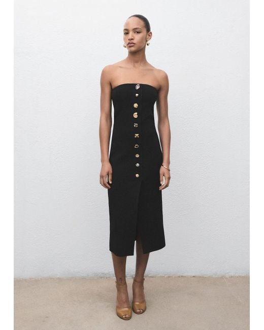 Mango White Trägerloses Kleid Mit Juwelenknöpfen