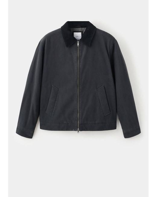 Mango Blue Quilted Jacket With Corduroy Collar for men
