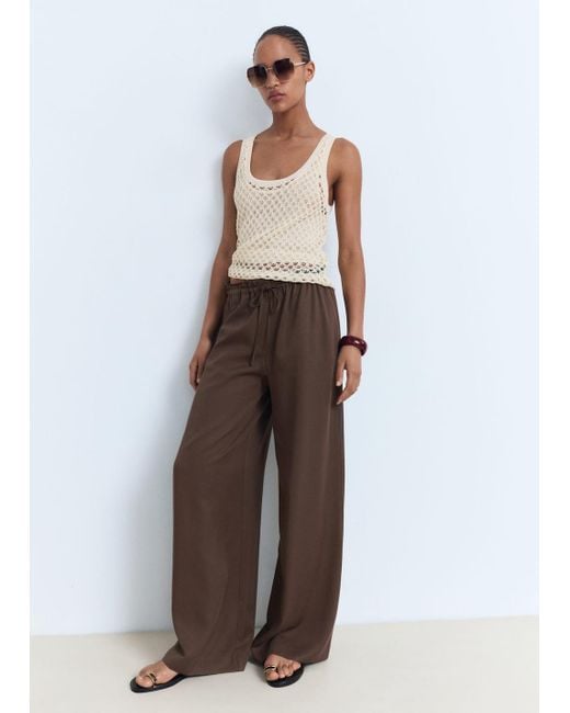 Mango Brown Lyocell Wide Leg Trousers With Drawstring