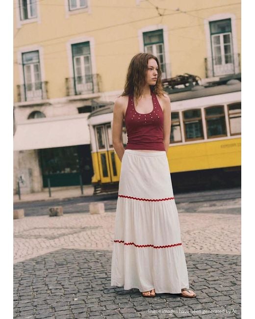 MANGO TEEN White Panel Skirt With Scalloped Details