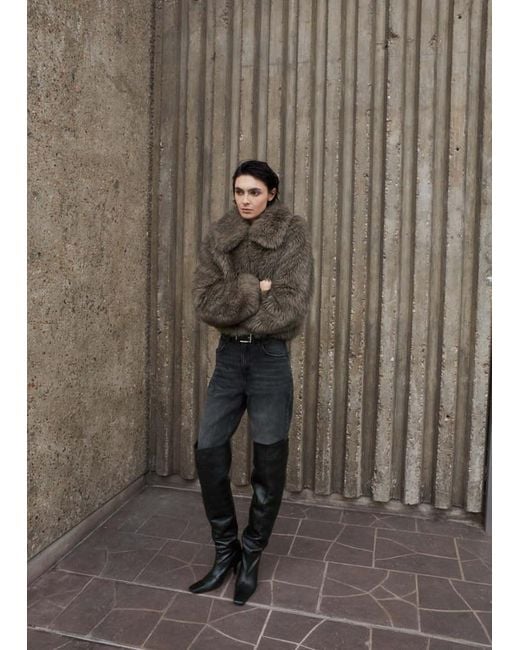 Mango Gray Faux-Fur Jacket With Lapels