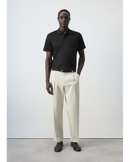 Mango White 100% Cotton Fine-Knit Polo Shirt for men