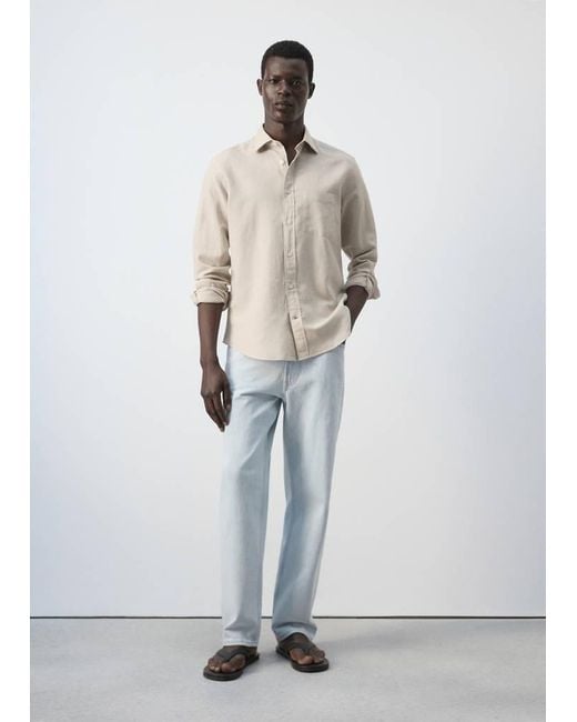 Mango White Regular-Fit Linen Cotton Shirt for men