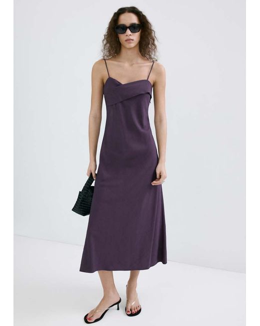 Mango Purple Midi Dress With A Wrap Neckline