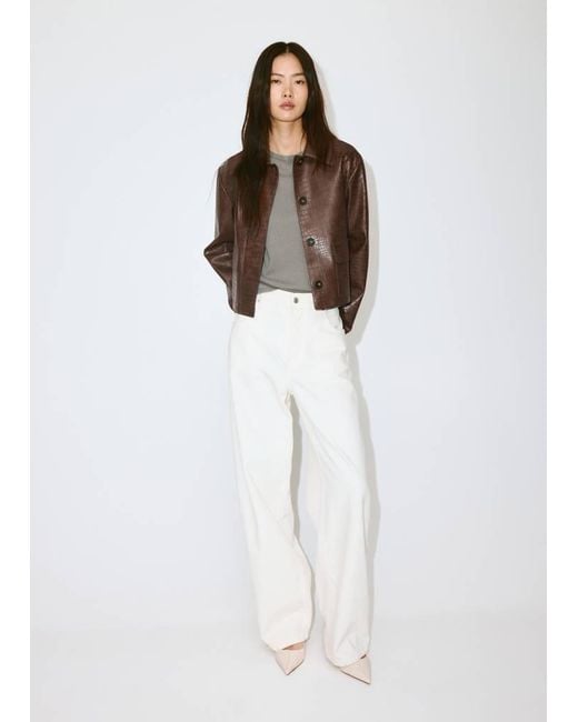 Mango White Croc-Effect Faux Leather Jacket