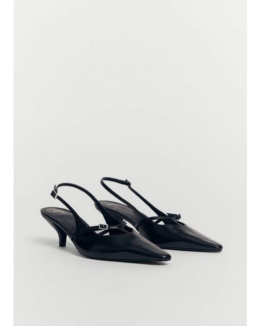 Mango Black Leather Heeled Slingback Shoes With Buckles