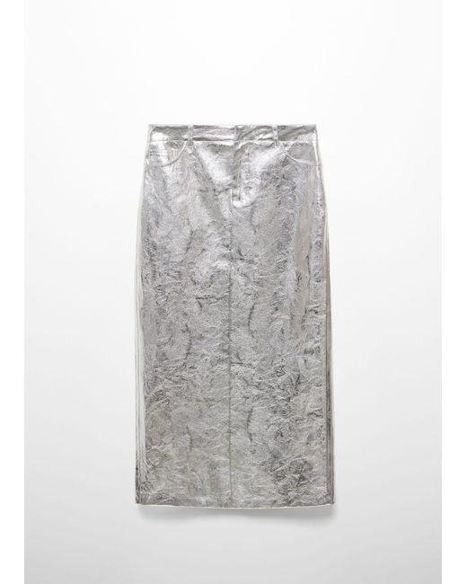 Mango White Metallic Midi Skirt