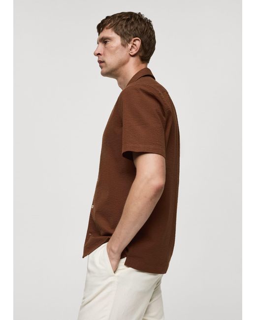 Mango Brown Regular-fit 100% Seersucker Cotton Shirt for men