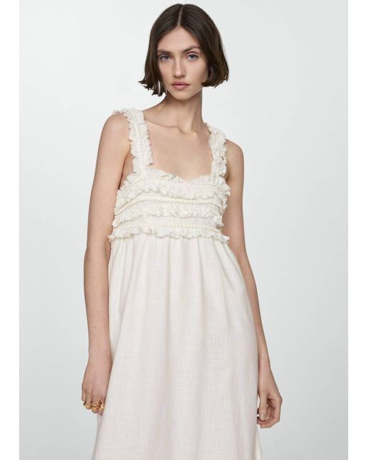 Mango White Straps Dress With Fringes Detail Off