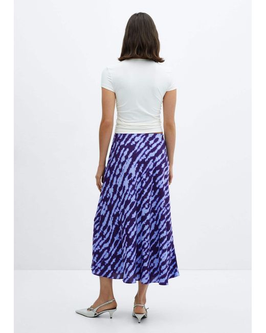 Mango Blue Printed Satin Skirt