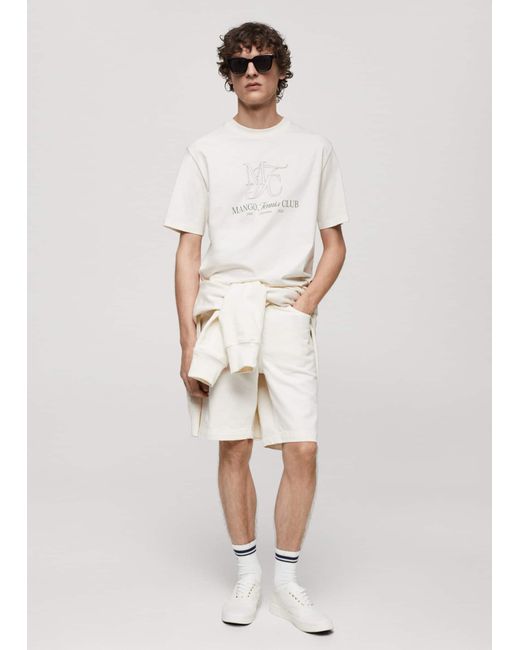 Mango White 100% Cotton Printed T-shirt for men