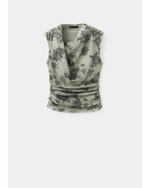 Mango Green Draped Printed Top