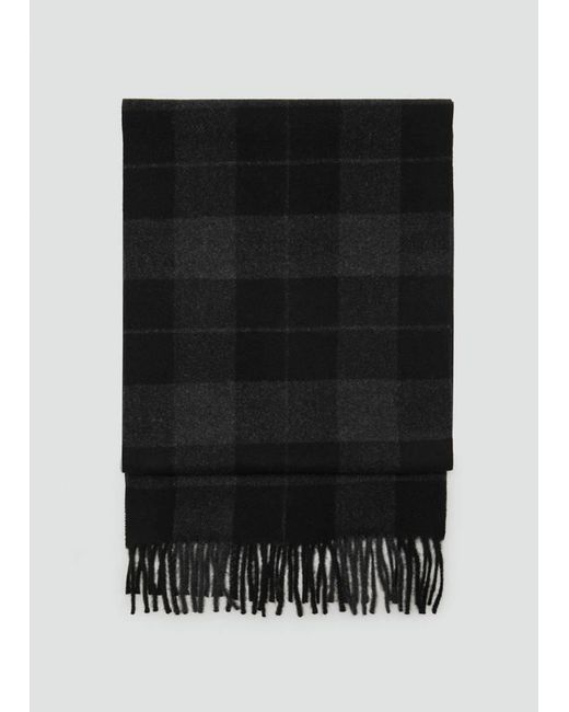 Mango Black Check Fringed Scarf for men